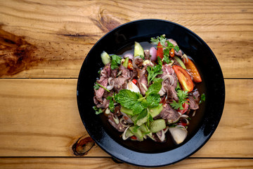 Beef salad,Spicy salad of roasted beef, Thai style food,Thai beef salad spicy dish.