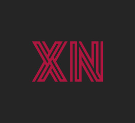 Initial two letter red line shape logo on black vector XN