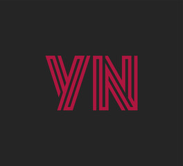 Initial two letter red line shape logo on black vector YN