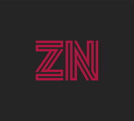 Initial two letter red line shape logo on black vector ZN