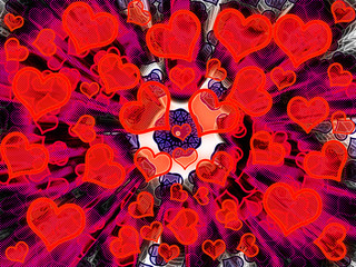 An abstract heart shaped burst background image.