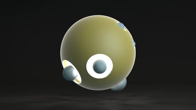 3D animation of abstract Golden sphere with holes in which glowing balls pulsate. 4K animation on a dark background, for banners, desktop screensavers, live futuristic Wallpapers.