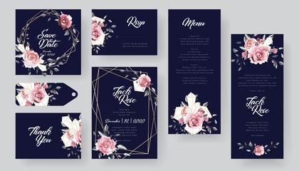 Obraz na płótnie Canvas Floral Wedding Invitation Card with Navy Background 