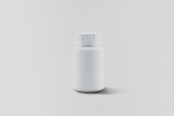 White plastic bottle for pills isolated on soft gray background