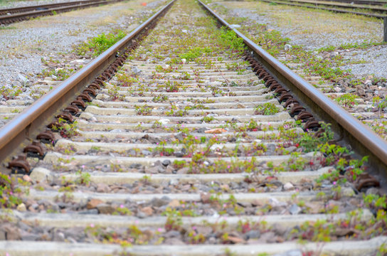 Low angle view on the dual track on a railway