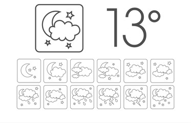 Set of night weather vector line icons.