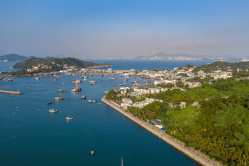 Aerial view sunset at Cheung Chau island of Hong Kong