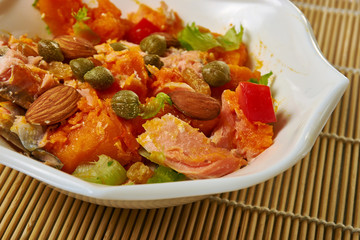 Trout with Preserved Lemons, Raisins , pumpki