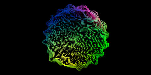 Abstract sphere of color points. Futuristic technology spherical waveform. Vector illustration.