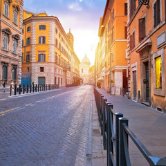 Colorful empty street of Rome dawn view