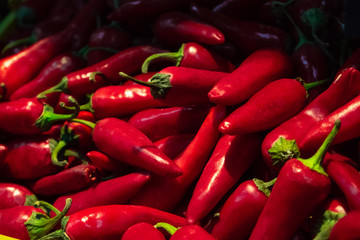 low key red chilli peppers on a market