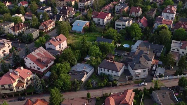 The drone flies above Sadyba - Warsaw district.
