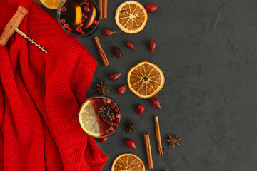 Glint wine glass with ingredients, view from above