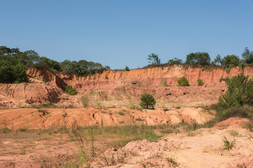 Earth slopes and shrubs close-up waiting for development
