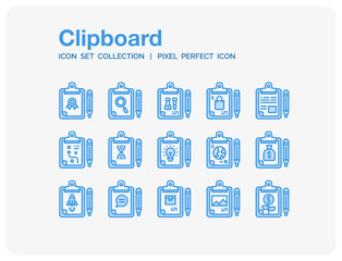 Clipboard Icons Set. UI Pixel Perfect Well-crafted Vector Thin Line Icons. The illustrations are a vector.