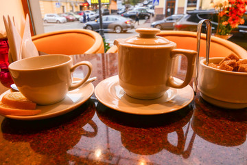 Kiev, Ukraine Afternoon tea in a cafe.