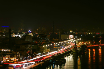 Fototapeta na wymiar Kiev, Ukraine The skyline of Kiev and the Dnieper River at night