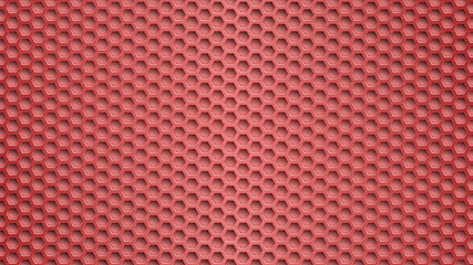 Abstract metal background with hexagonal holes in red colors