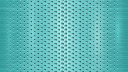 Abstract metal background with hexagonal holes in light blue colors