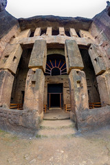Kanheri caves city Mumbai state maharashtra in India. It is a ancient monuments and old temple building related to God budha. It is situated in the mid of forest in borivali on 21 August 2019