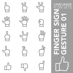 Thin line Icon set of Finger Sign and Hand Gesture 01. Linelinge are the best pictogram pack unique design for all dimensions and devices. Vector graphic, symbol, logo and website content.