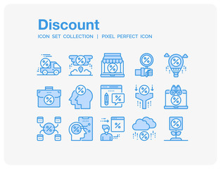 Discount Icons Set. UI Pixel Perfect Well-crafted Vector Thin Line Icons. The illustrations are a vector.