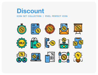 Discount Icons Set. UI Pixel Perfect Well-crafted Vector Thin Line Icons. The illustrations are a vector.