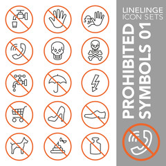 Thin line Icon set of Prohibited Symbols 01. Linelinge are the best pictogram pack unique design for all dimensions and devices. Vector graphic, symbol, logo and website content.