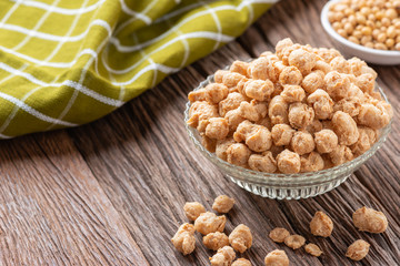 Vegetable protein, soy meat for cooking vegetarian food, vegan diet.