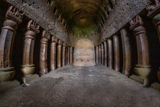 Kanheri caves city Mumbai state maharashtra in India. It is a ancient monuments and old temple building related to God budha. It is situated in the mid of forest in borivali on 21 August 2019