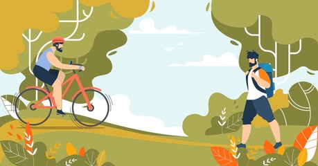 Sportive Men and Outdoors Activities on Nature