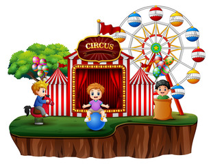 Cartoon children having fun on the amusement