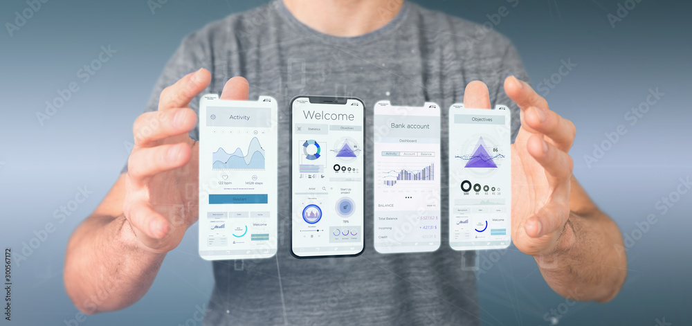 Poster application interface ui on a smartphone - 3d rendering