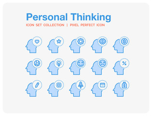 Personal Thinking Icons Set. UI Pixel Perfect Well-crafted Vector Thin Line Icons. The illustrations are a vector.