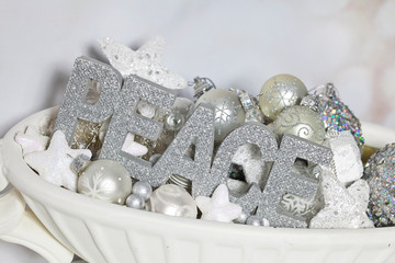 Fototapeta na wymiar Elegant Christmas Decoration With Word Peace