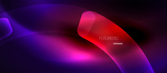 Neon abstract waves background. Shiny lights on bright colors with design elements. Futuristic or technology template illustration, hi-tech concept
