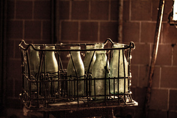 Old milk bottles in Pripyat kindergarden, Chernobyl exclusion zone.