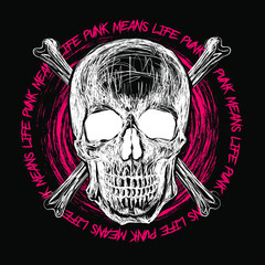 skull punk art vector skeleton head sketch t-shirt horror style print metal typography dead paint design poster textile tattoo grahic face hipster abstract helloween  graphic biker