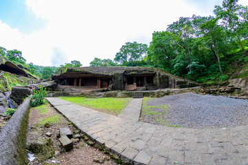 Kanheri caves city Mumbai state maharashtra in India. It is a ancient monuments and old temple building related to God budha. It is situated in the mid of forest in borivali on 21 August 2019