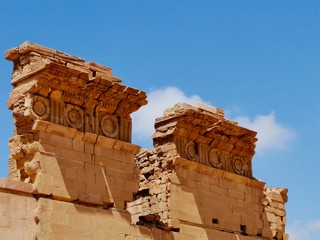 Ruins of Temple of Winged Lions in Petra, an UNESCO World Heritage Site, in Jordan. Petra is a...
