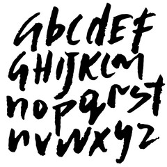 Hand drawn elegant calligraphy font. Modern brush lettering. Grunge style lower case alphabet. Vector illustration.