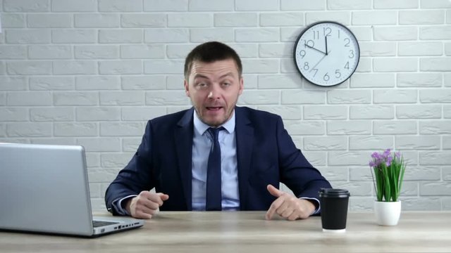 Angry businessman screaming. Aggressive boss threatens violence. Stress at work.