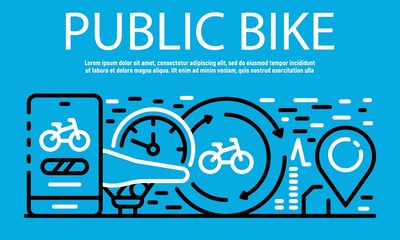Public bike banner. Outline illustration of public bike vector banner for web design