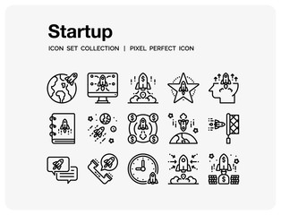 Startup Icons Set. UI Pixel Perfect Well-crafted Vector Thin Line Icons. The illustrations are a vector.