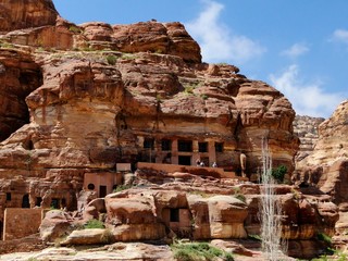 Natural colorful rock of cross section in Petra in Jordan, an UNESCO World Heritage Site. A...