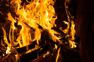 The flames of the fire freely fluttering.