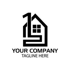 House line logo with number one, flat design. Vector Illustration on white background