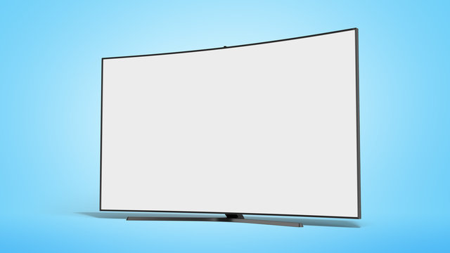 curved empty screen fuhd tv 3d render on blue gradient