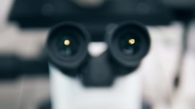 Oculars of a modern microscope in a close up