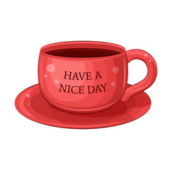 Cute red cup of coffee or tea. Vector illustration.